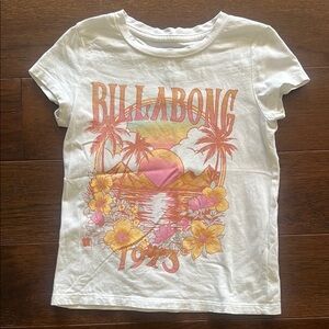 Billabong White and Pink Short Sleeve Tee with Tropical Graphic
